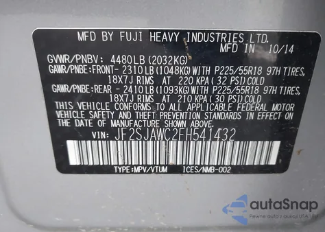 2015 Subaru Forester 2.5I Touring from USA, damaged, VIN JF2SJAWC2FH541432